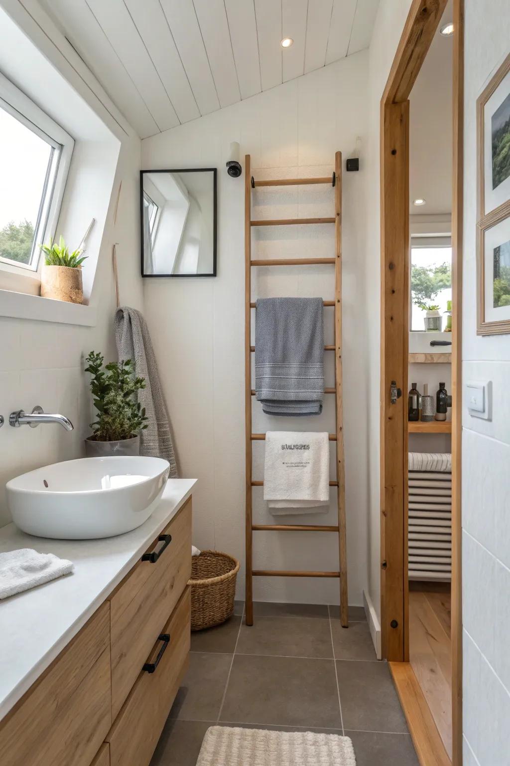 Compact towel ladders maximize vertical space stylishly.
