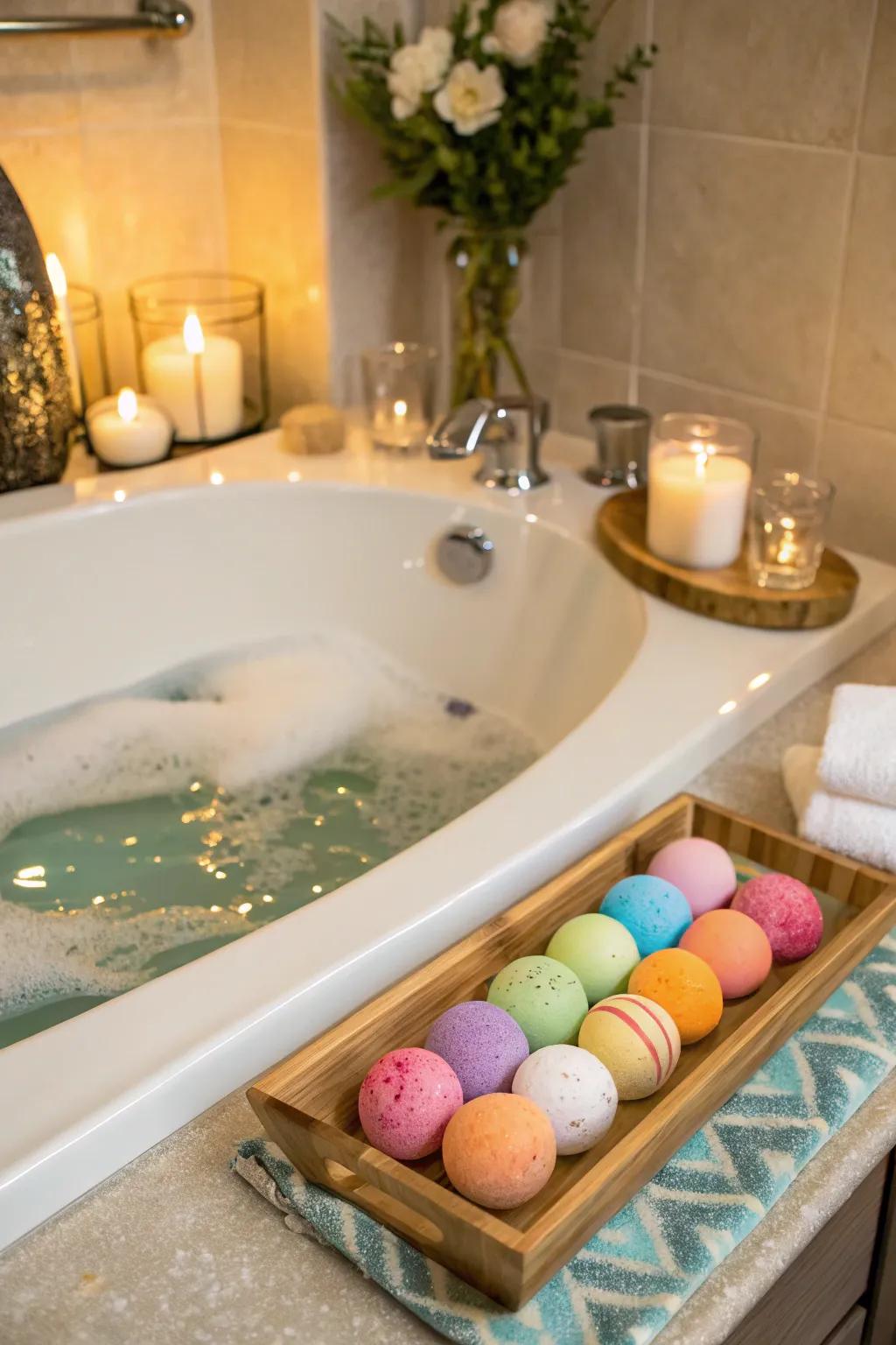Handmade effervescent bathroom cubes providing a luxurious soaking experience.