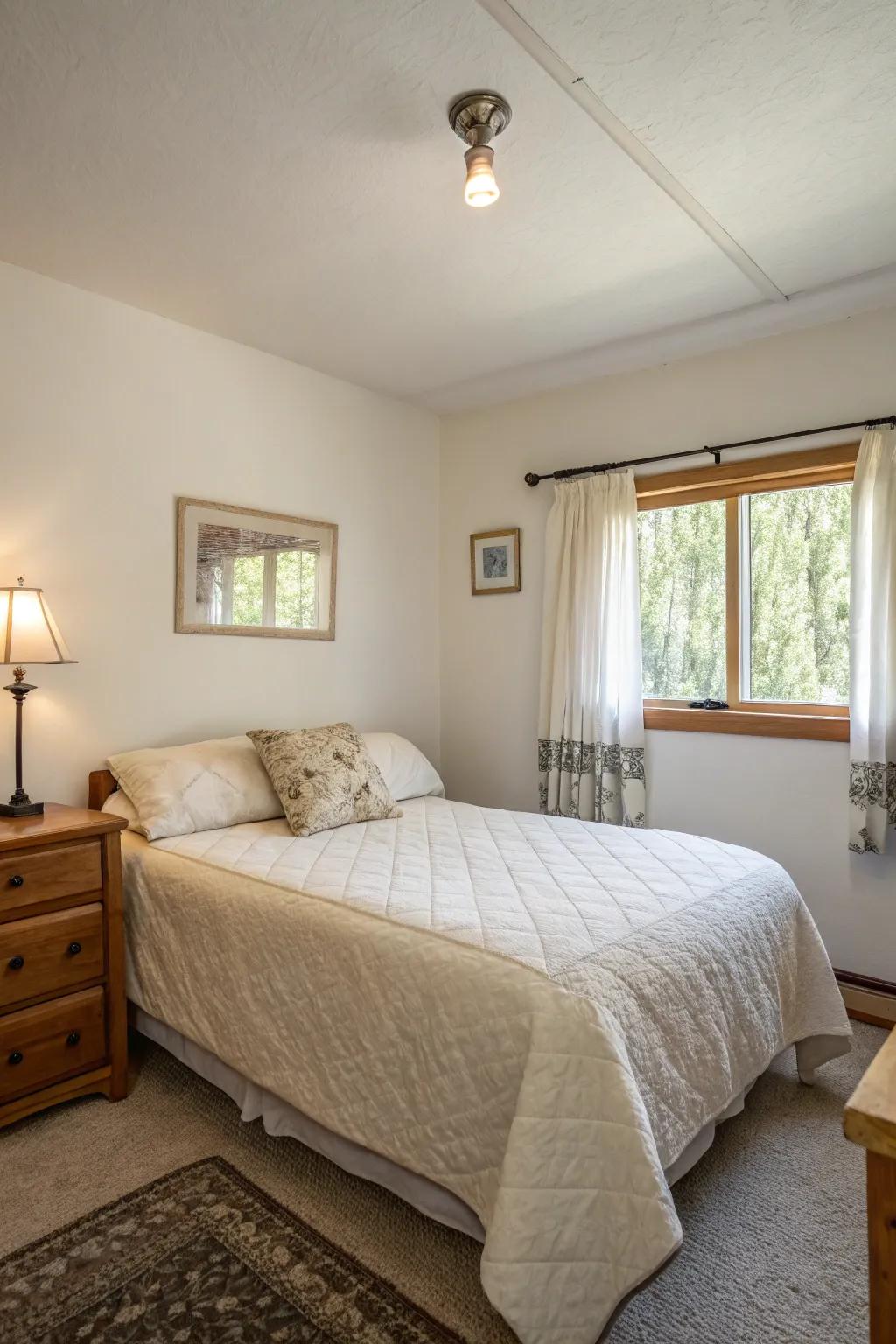 A minimalist strategy retains this cottage slumber space airy and serene.