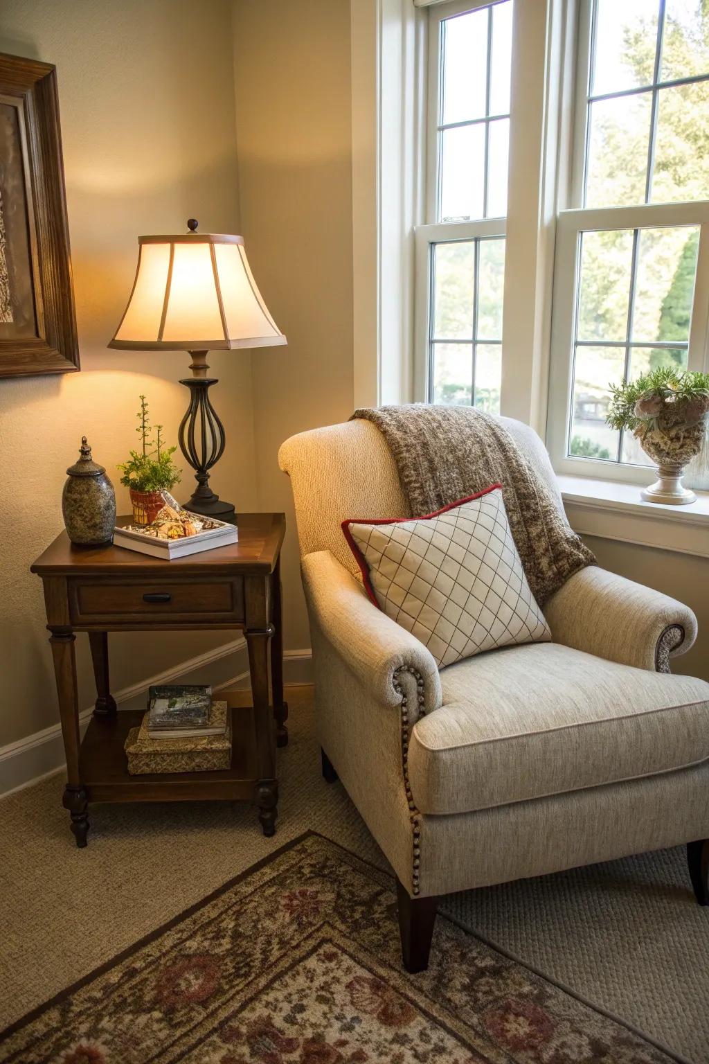 A cozy corner infuses function and charm into any room.