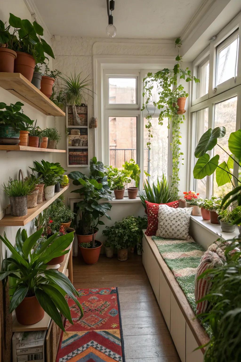 Greenery enhances the vibrancy and freshness of a loft.