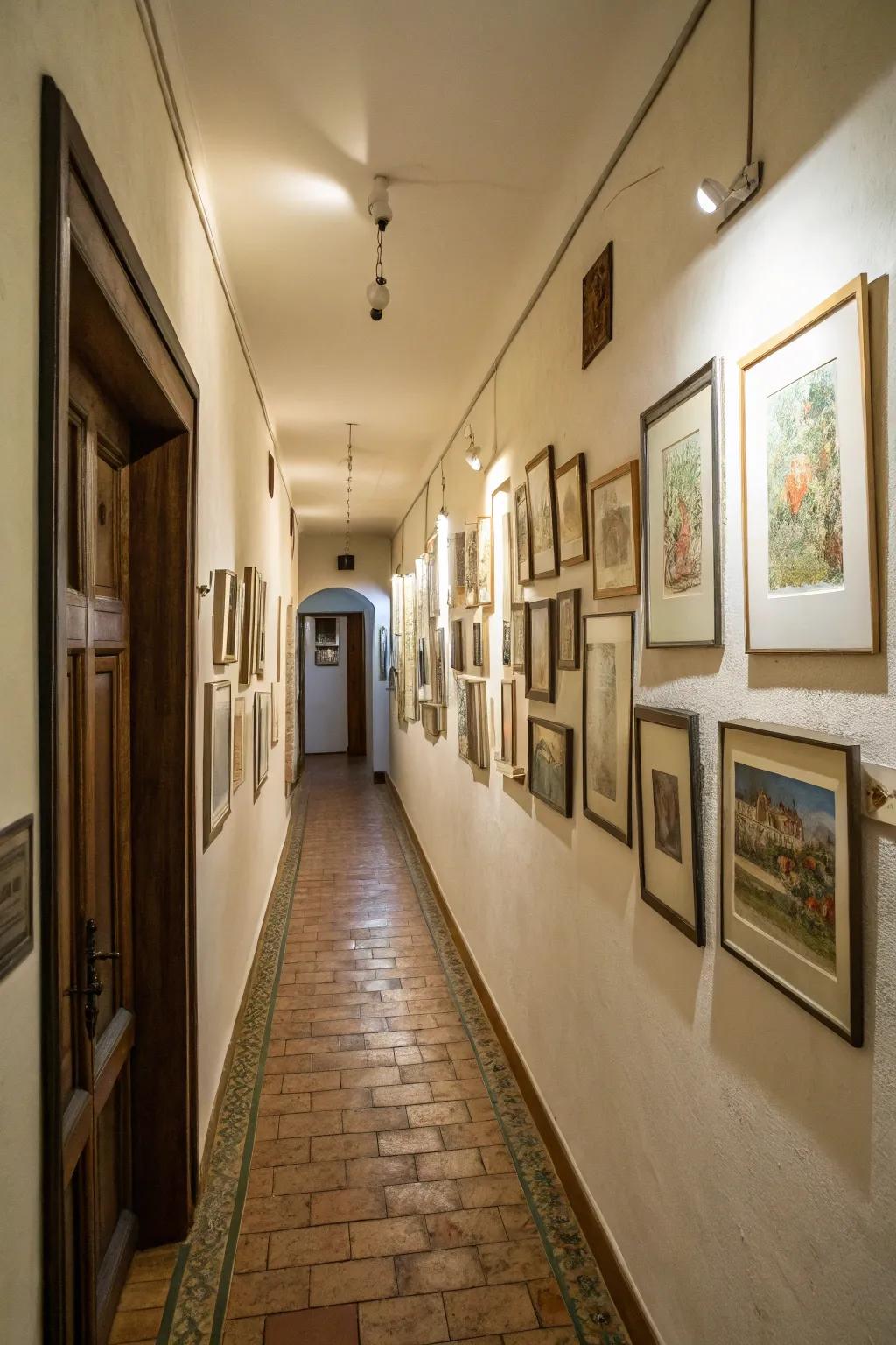 Artwork can fill your narrow hallway with character and charm.