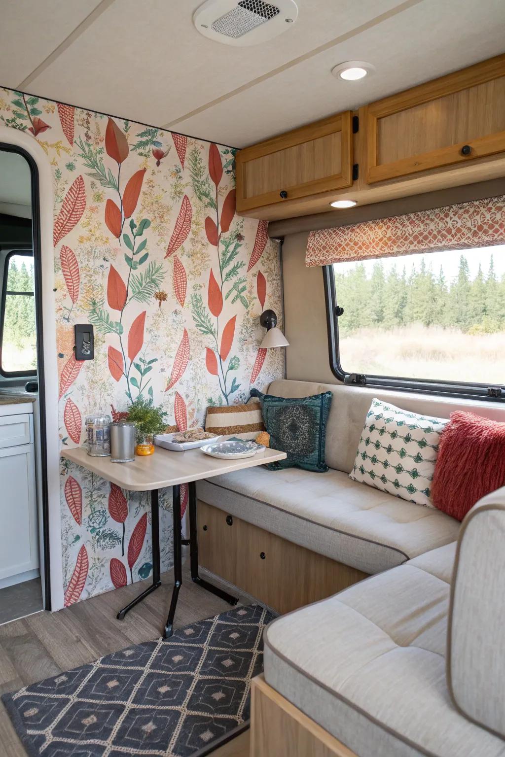 Stick-on wallpaper offers a quick and easy way to customize your RV.