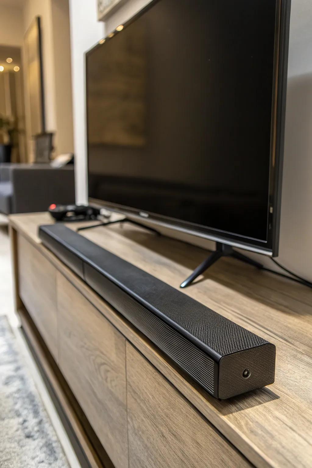 Audio enhancer placed behind the TV