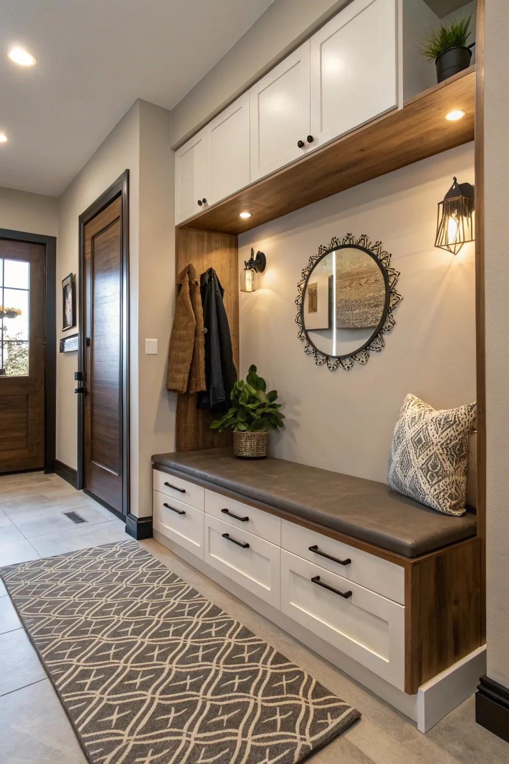 Chic seating with hidden storage keeps clutter away.