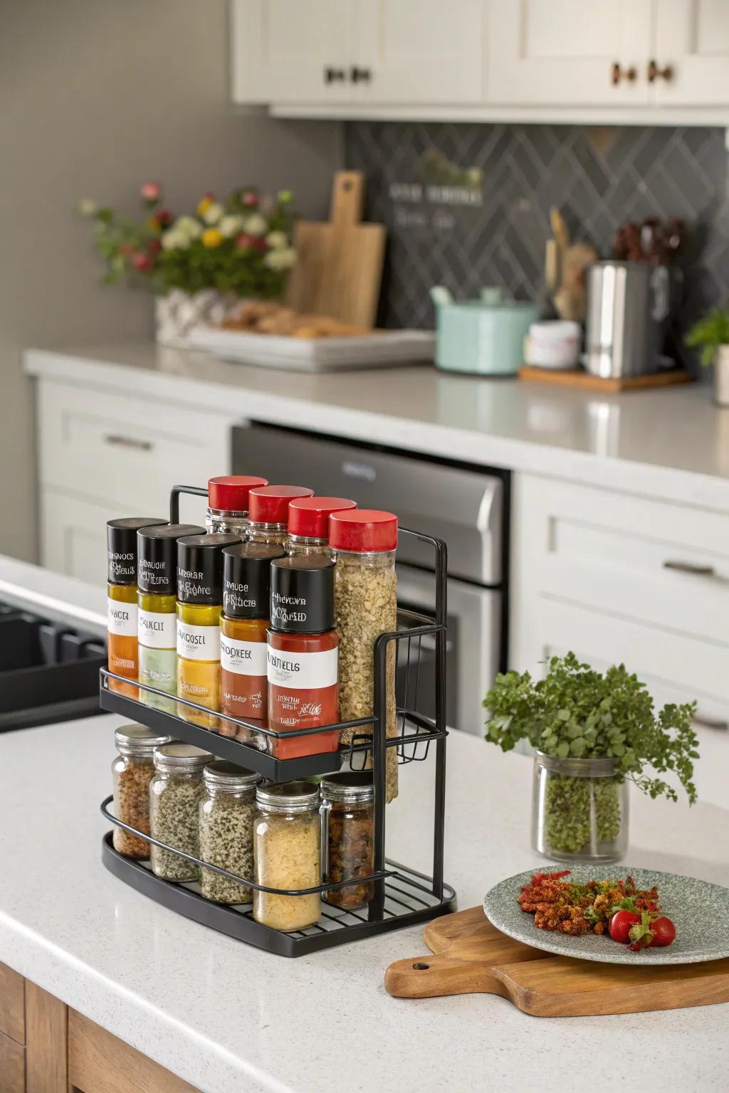 A chic surface exhibit for effortless spice entry.