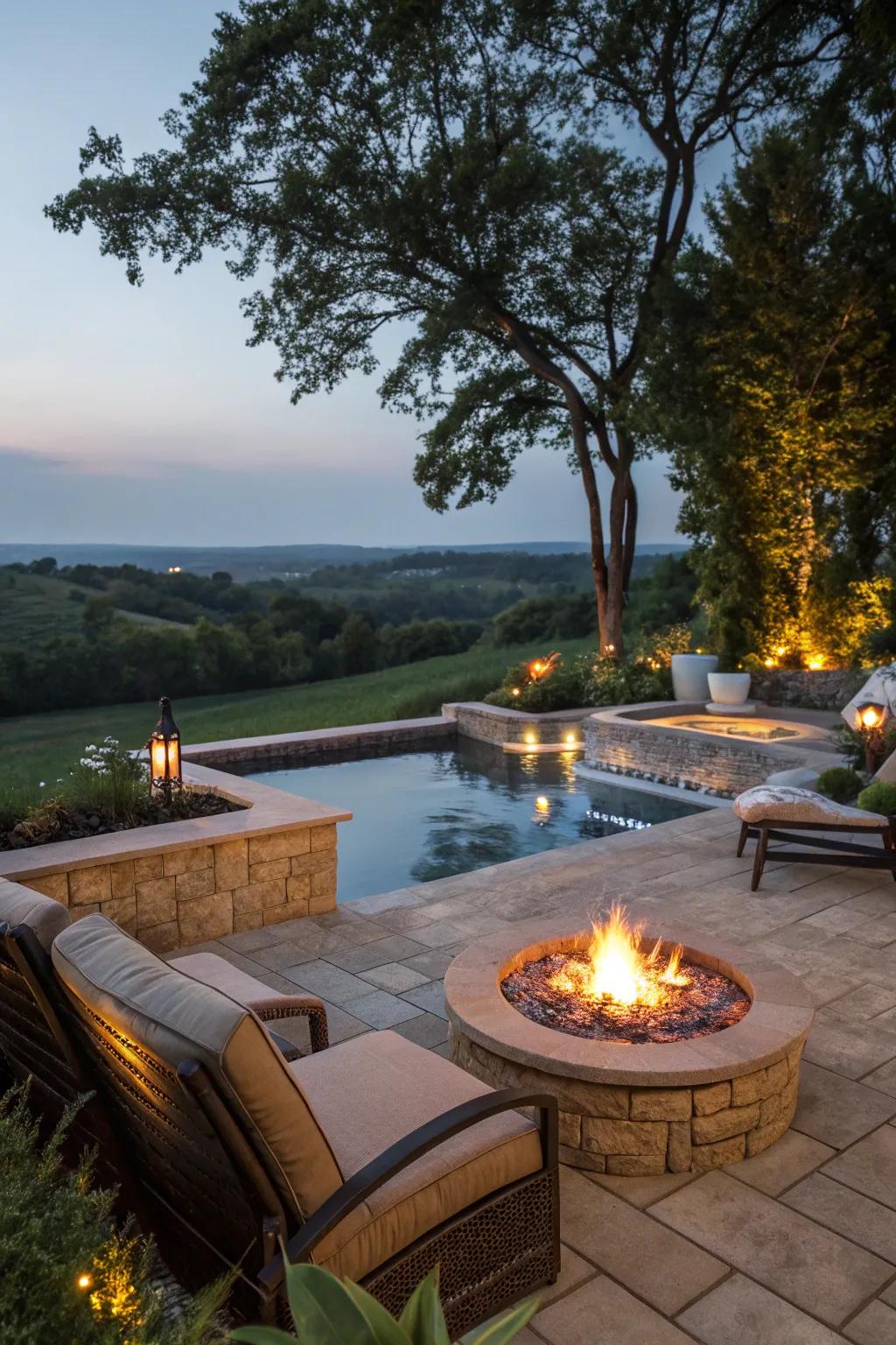 Enhance your pool area with the warmth of fire.