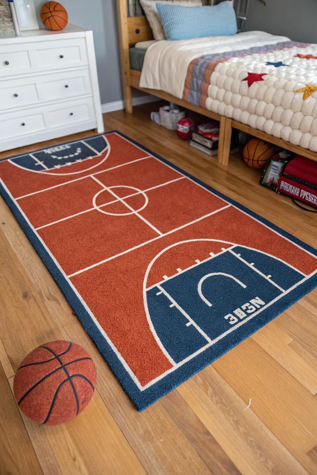 Step onto the arena with a sports-themed rug.