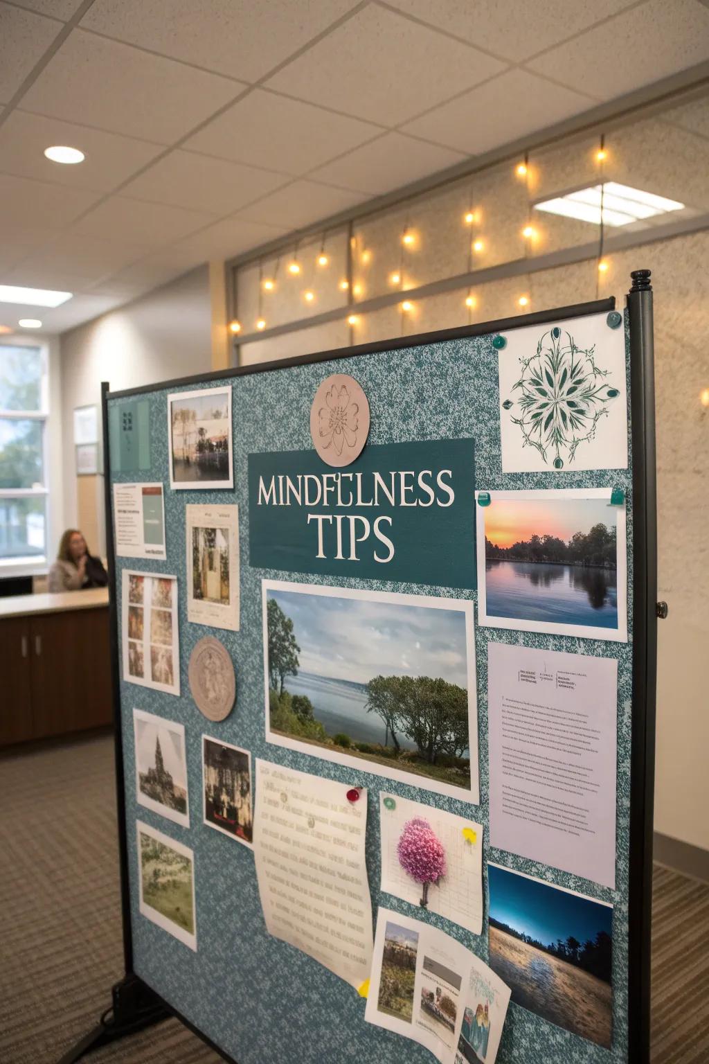 A soothing pinboard concentrating on contemplation and tension alleviation.