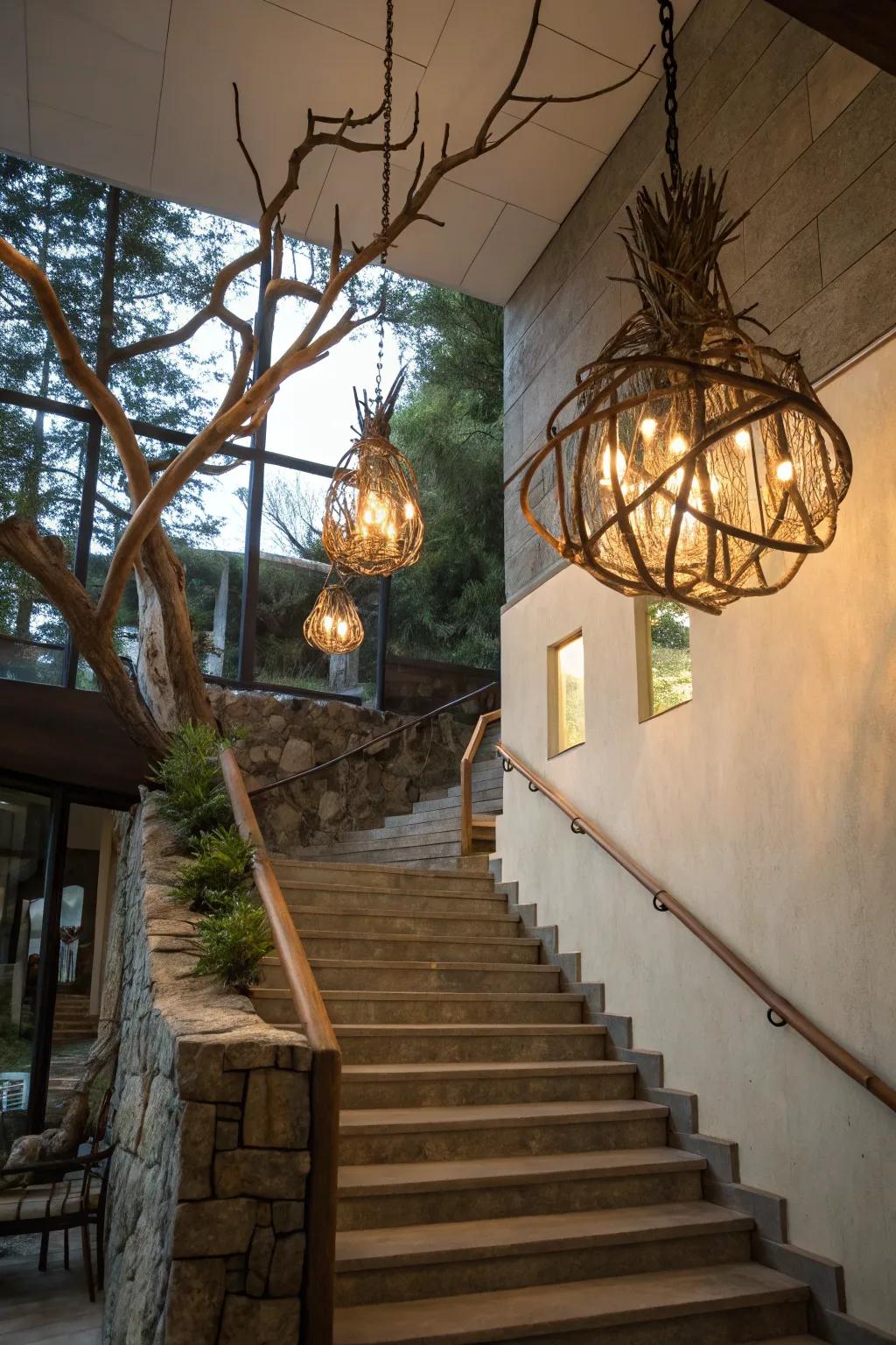 Nature-inspired fixtures provide an organic sensation.
