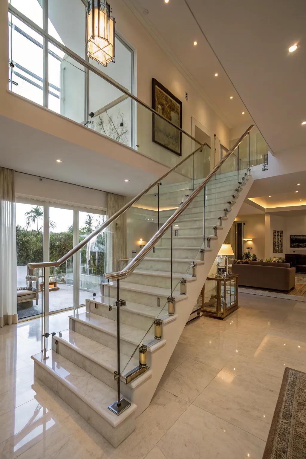 Glass railings supply a smooth and contemporary visual.