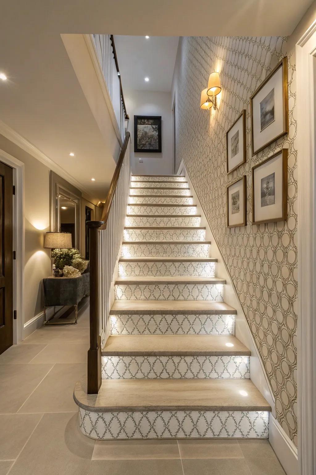 Textured wallcovering can incorporate interest and aesthetics to your staircase.