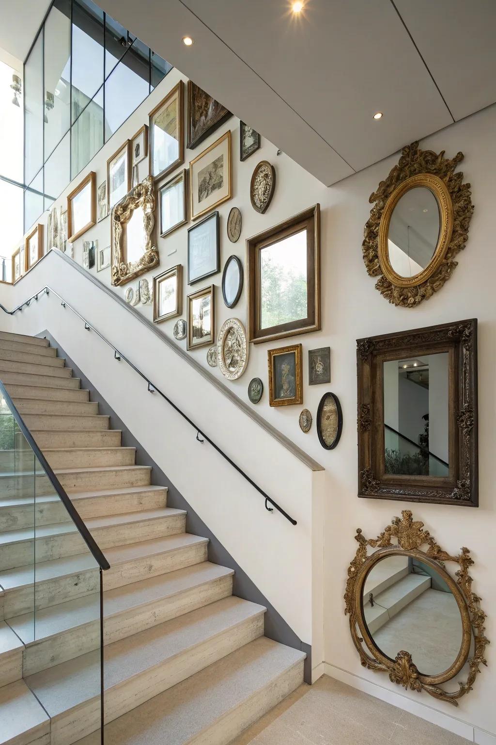 A displayed collection injects personality into your staircase.