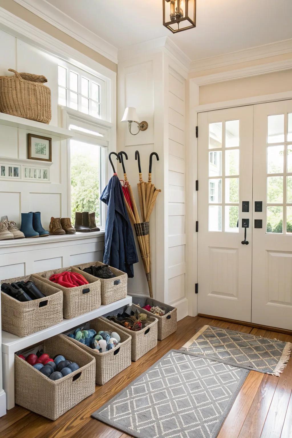 Entryway containers for a clutter-free first impression.