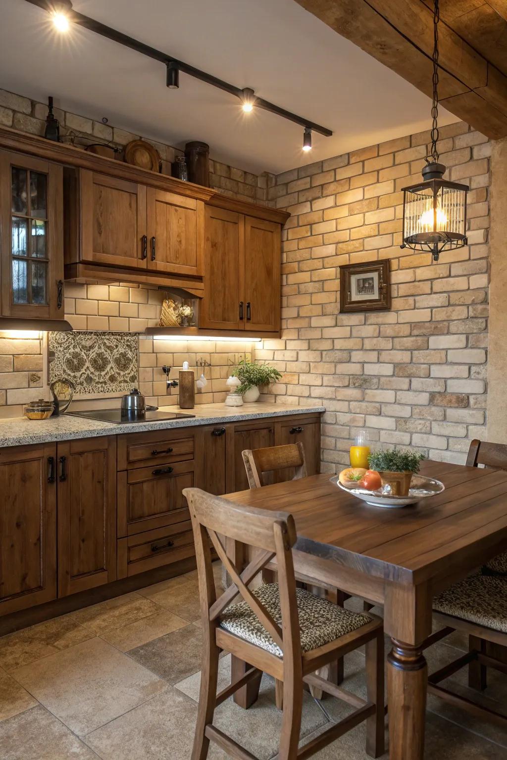 Embrace warmth with rustic brick-style tiles.
