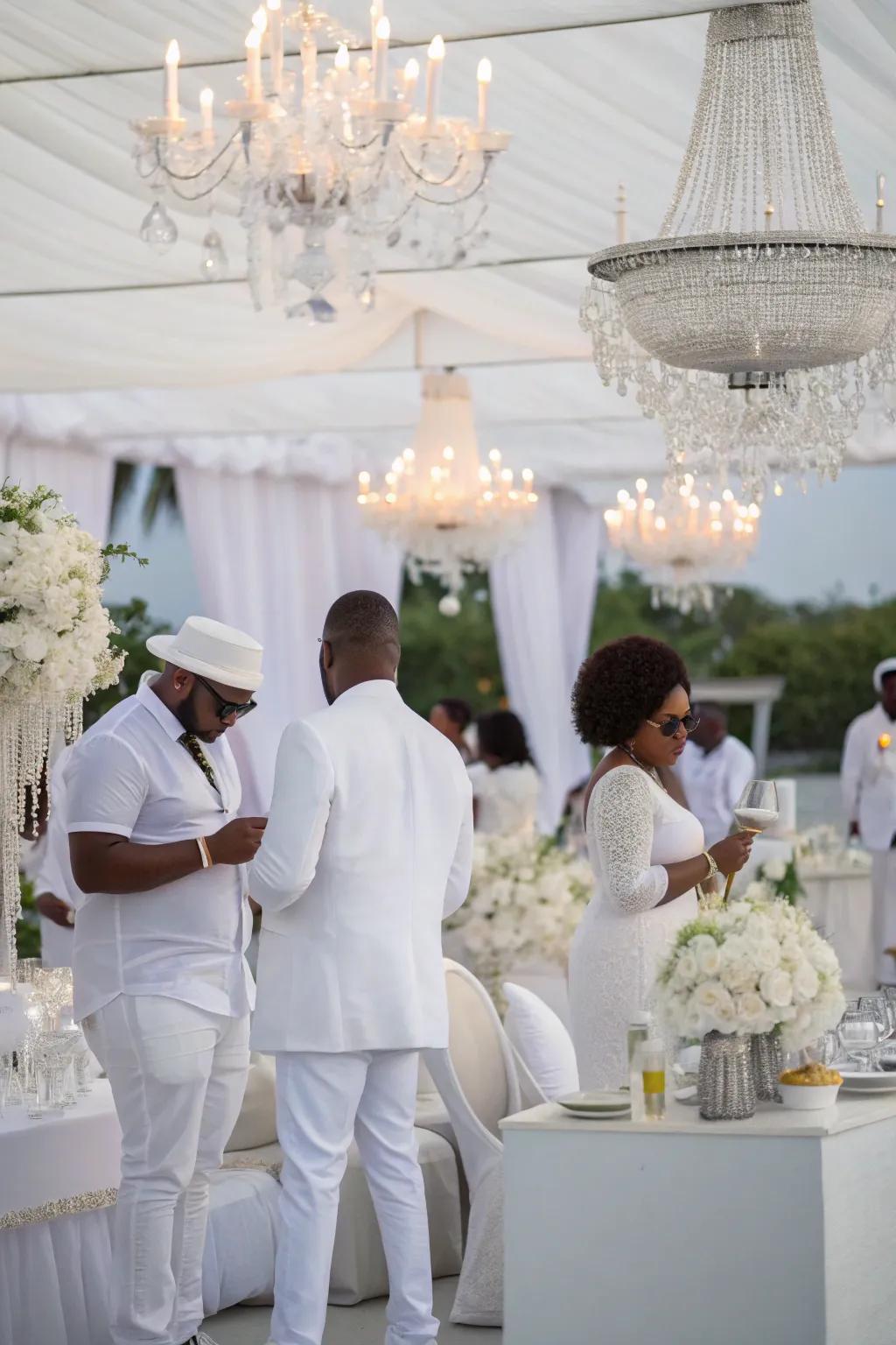 An all-white affair offers a chic and stylish birthday celebration.