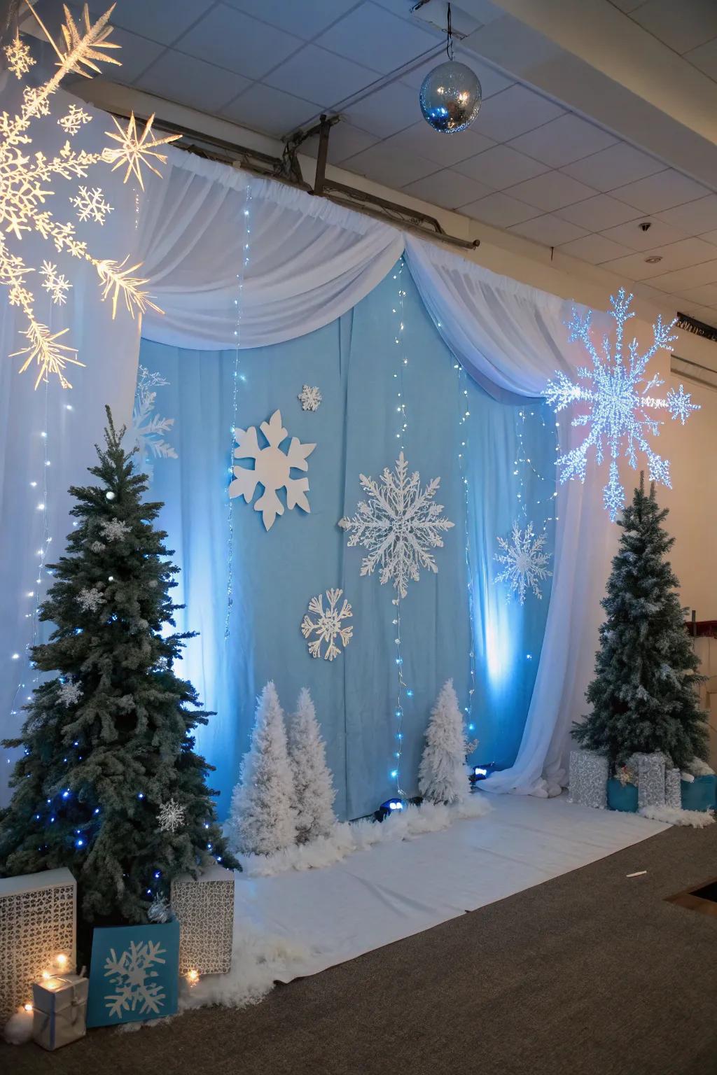 An icy wonderland-themed backdrop for a magical snowy escape.