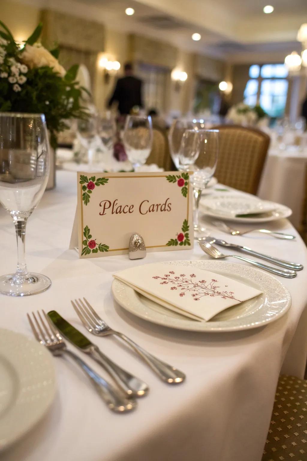 Personalized place cards add a distinctive flair to the table.