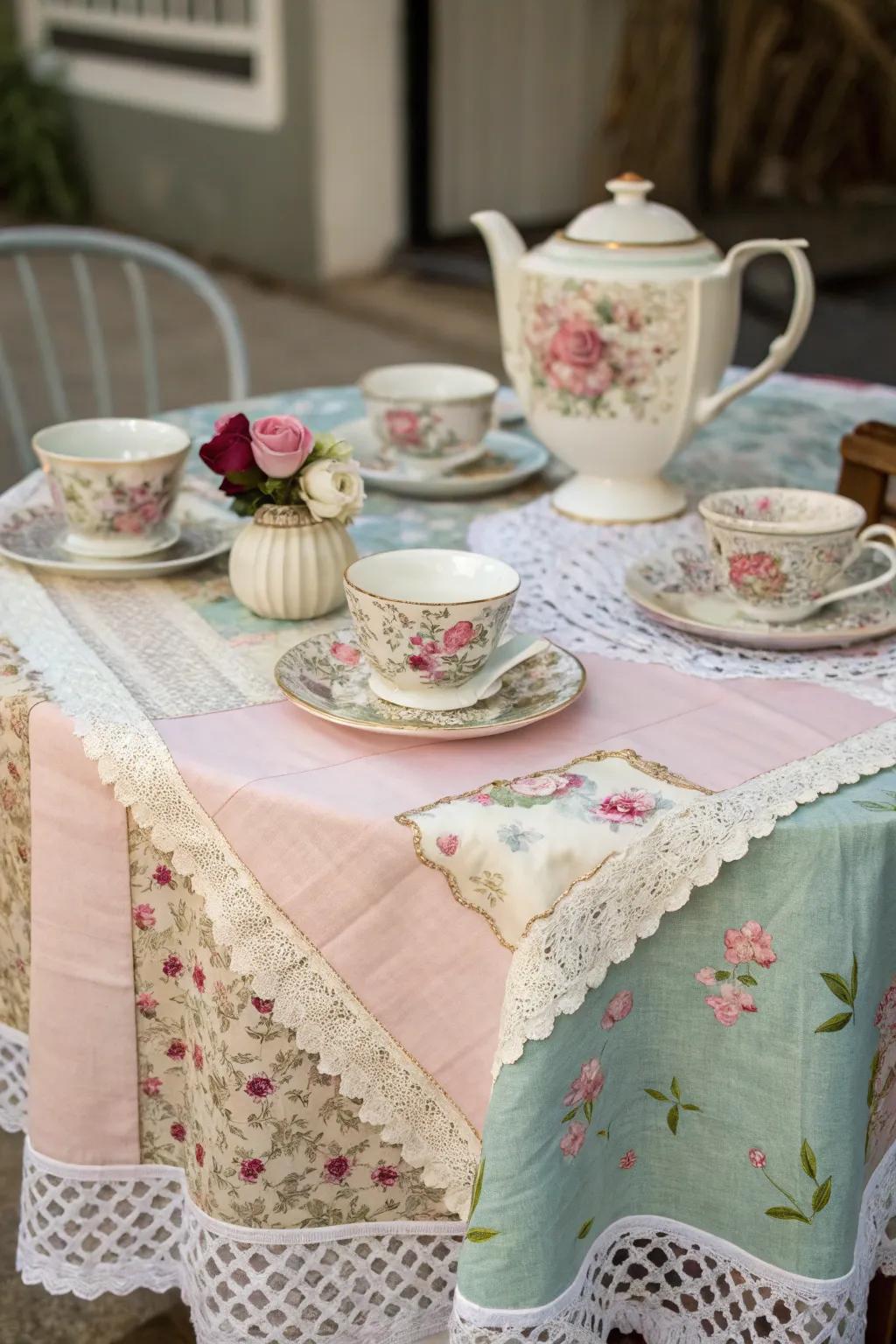 Layered weaves cultivate a lavish and welcoming atmosphere for the tea gathering.