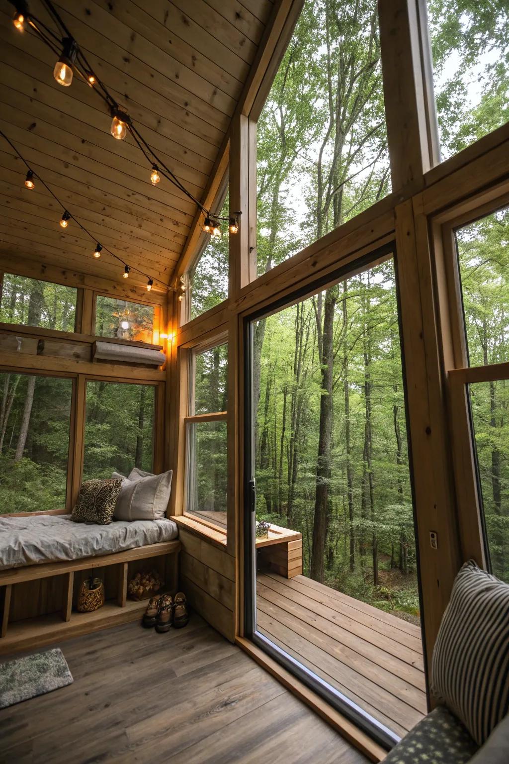 Floor-to-ceiling windows flawlessly meld interior and exterior spaces.