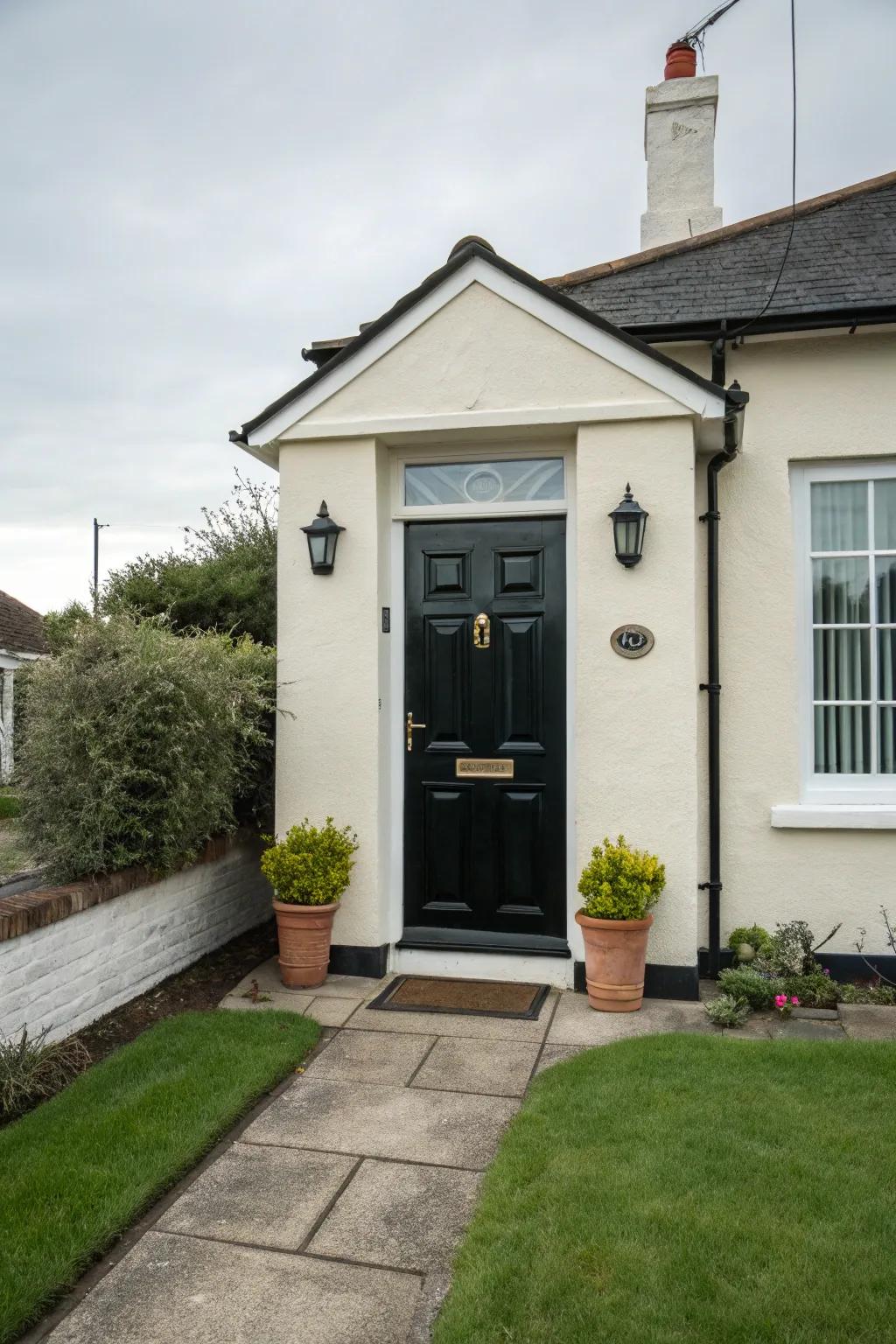 Black doors fashion a striking, elegant statement in traditional settings.