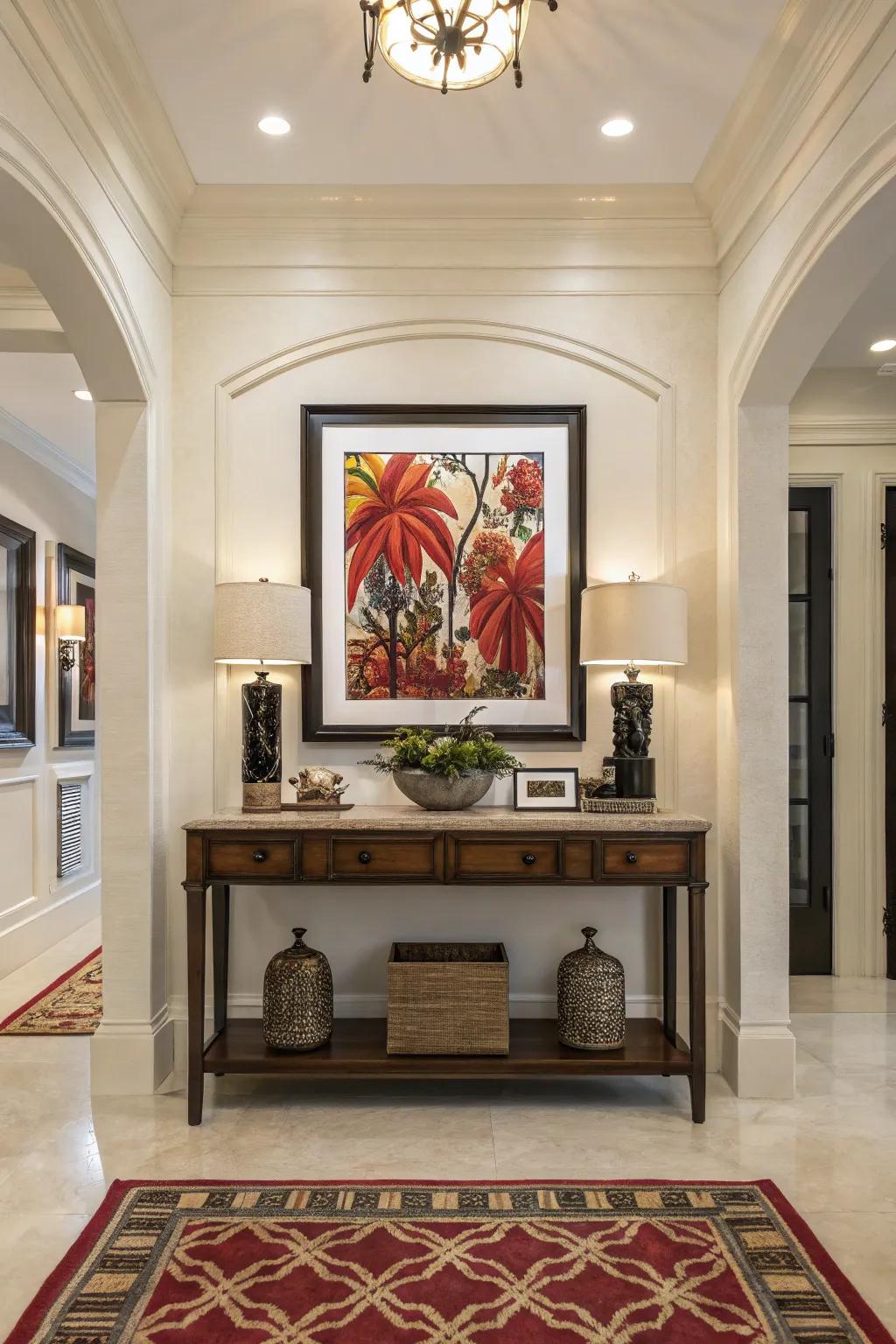 Artwork can become the captivating point of focus of your entryway.