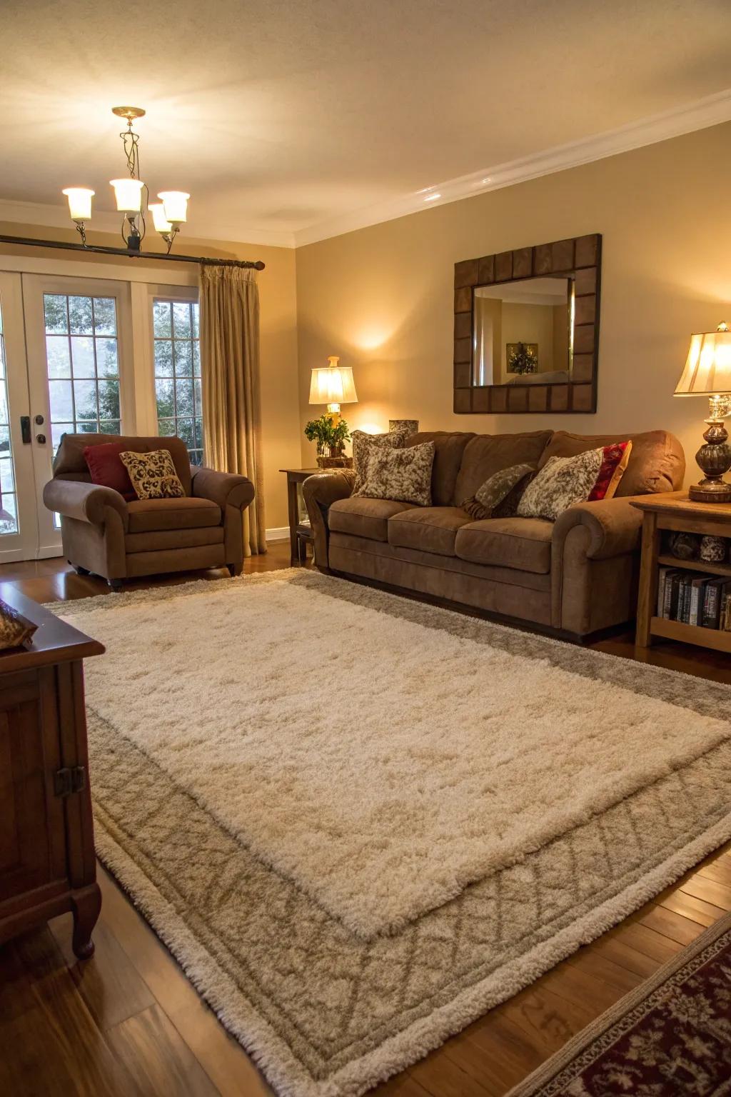 Rugs layered for style and comfort.