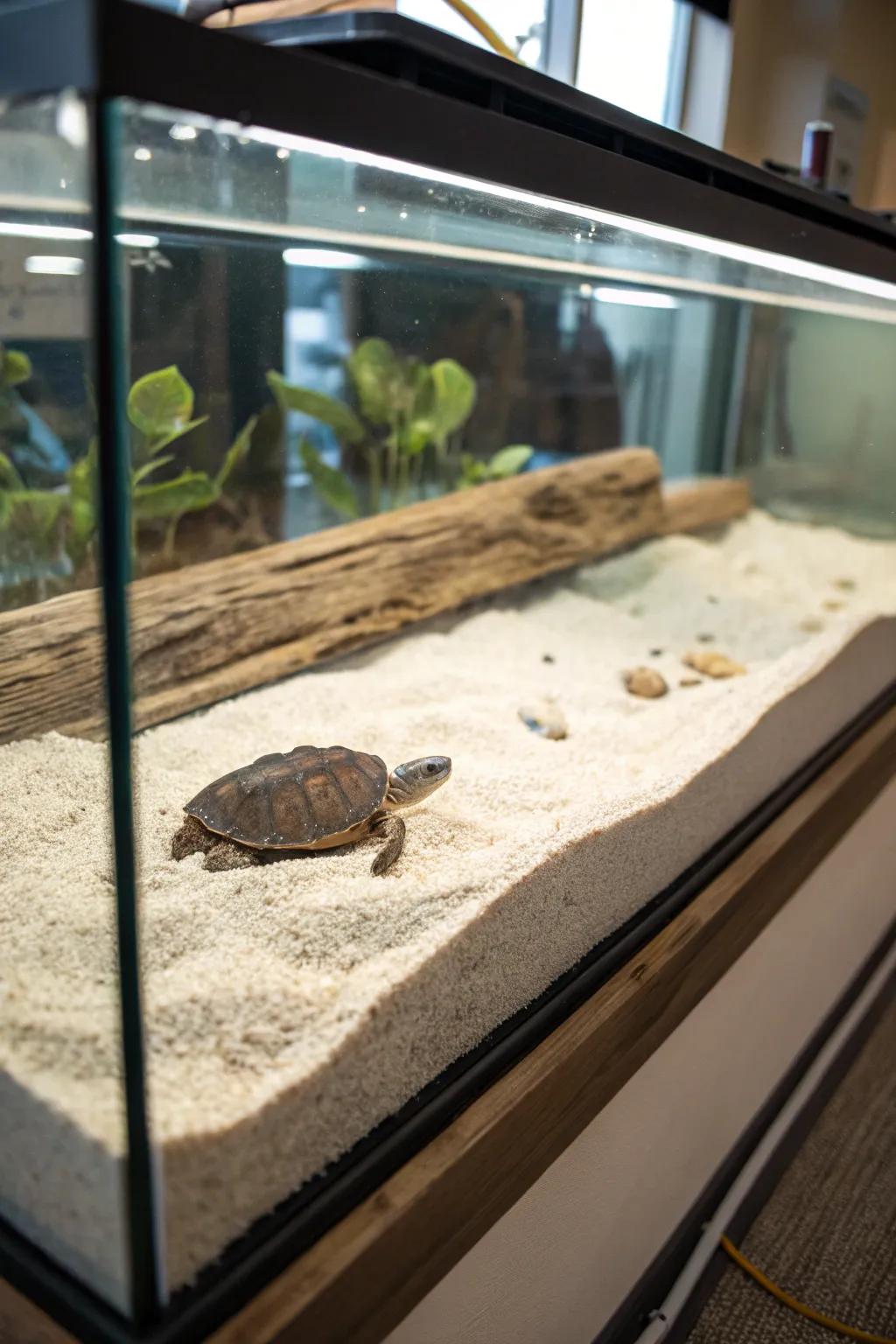 Fine sand substrate adds a touch of realism and fun for turtles.
