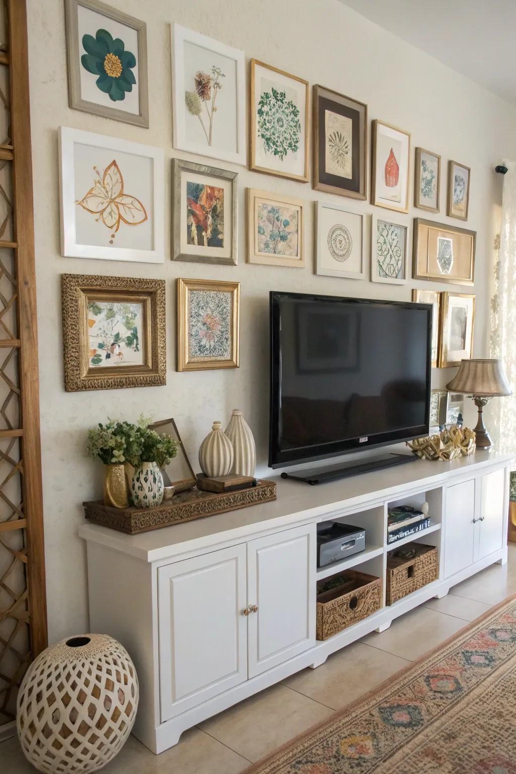 Artistry appends a distinctive touch to this TV wall.