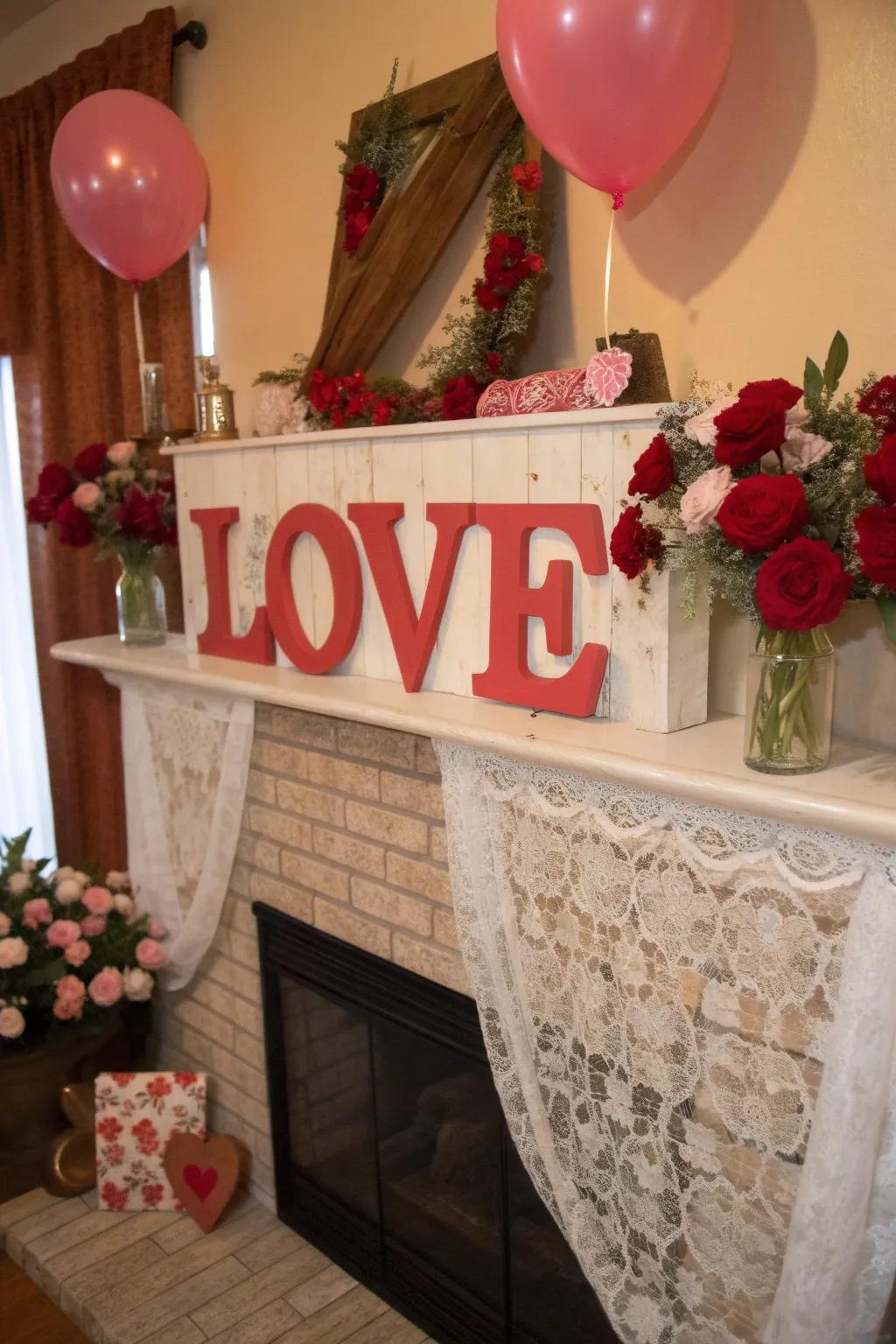A handcrafted 'Affection' emblem contributes an individualized accent to the mantel.