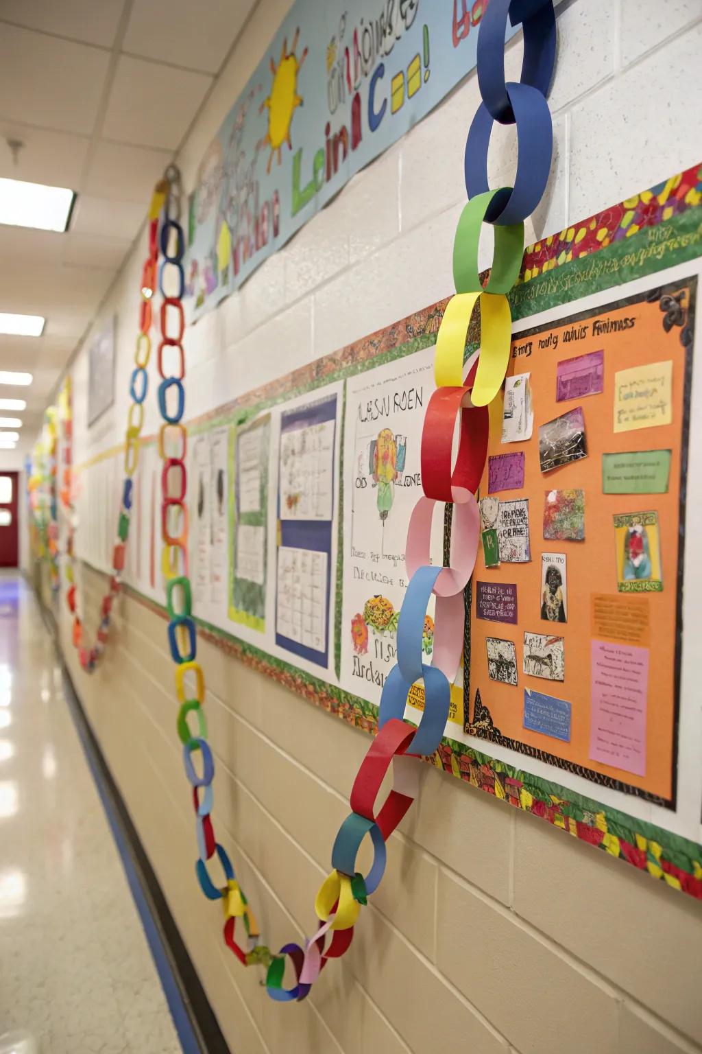 An Affection Chain notice board featuring an ornamental paper garland.