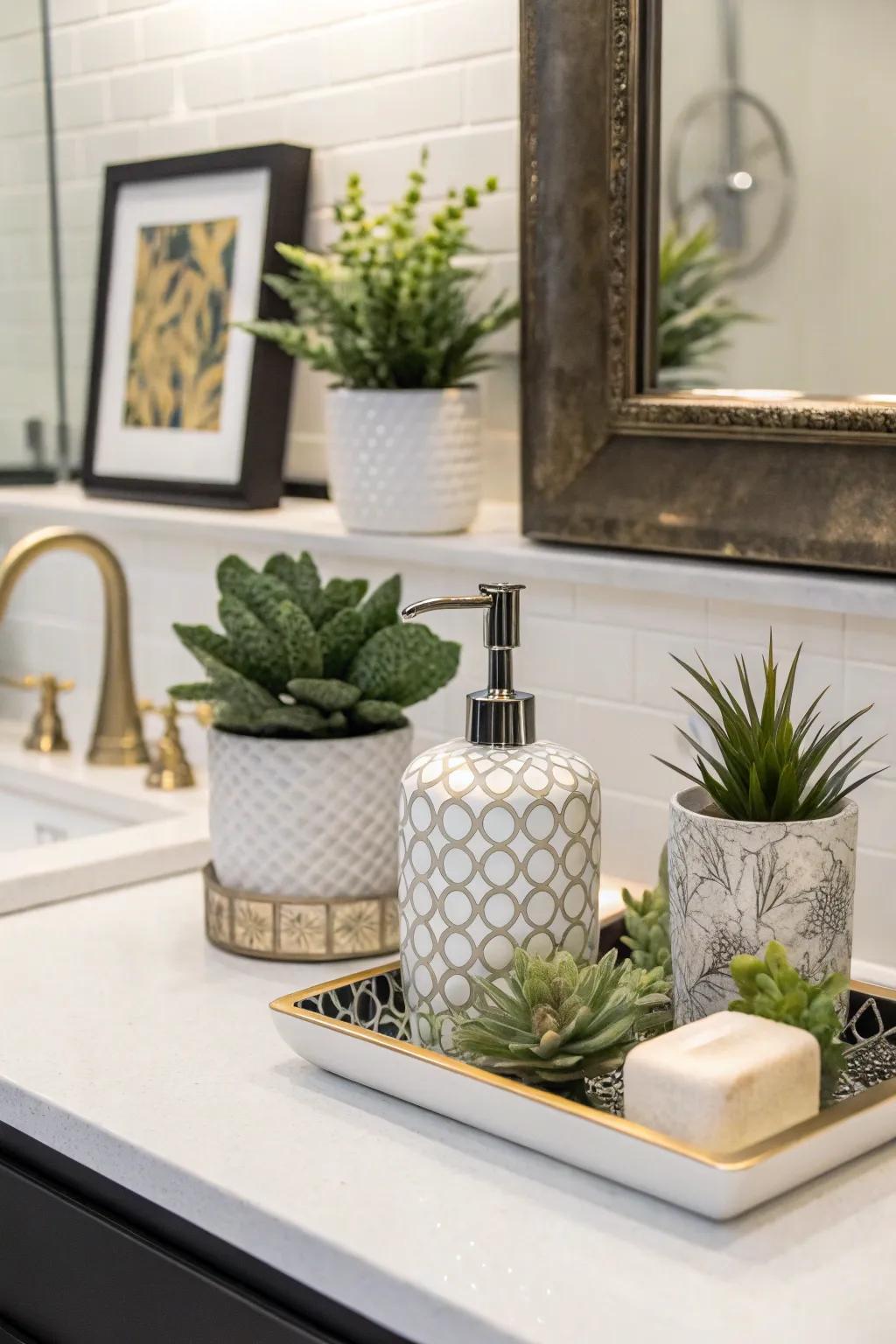 A beautifully styled lavatory with ornamental accents.