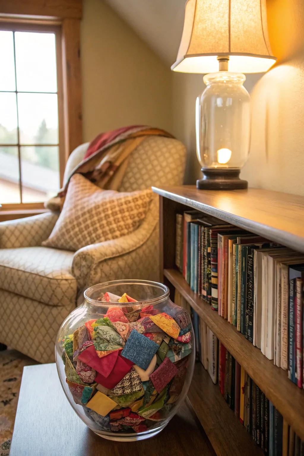 Repurpose fabric for a cozy container show.