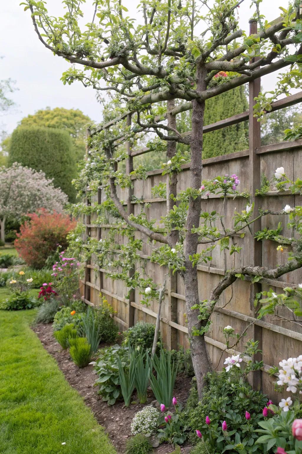 Espaliered orchard trees add refinement and output.