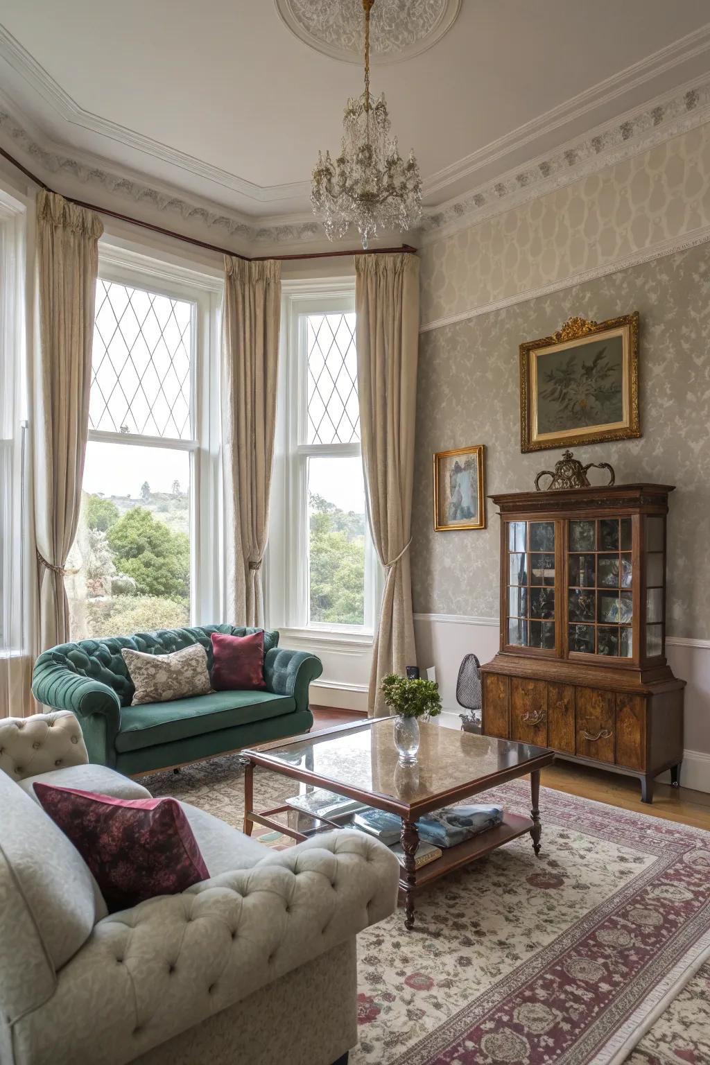 A combination of modern and traditional pieces builds a vibrant living location.