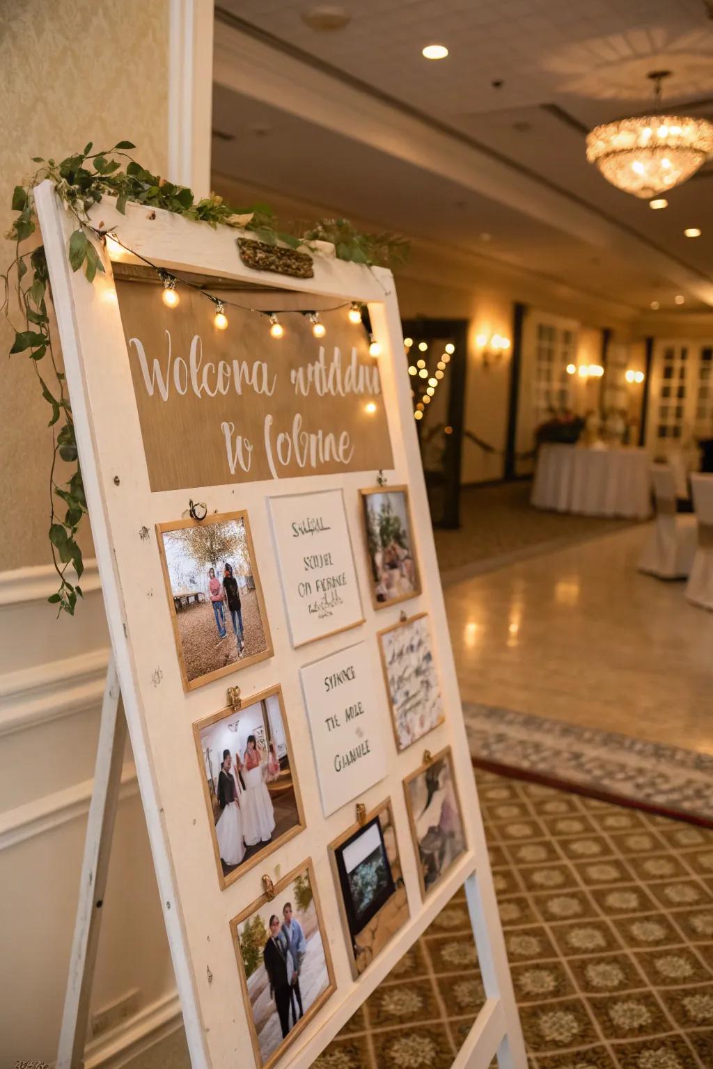 A fun welcome board with instant photos and guest notes, great for adding a personal touch.