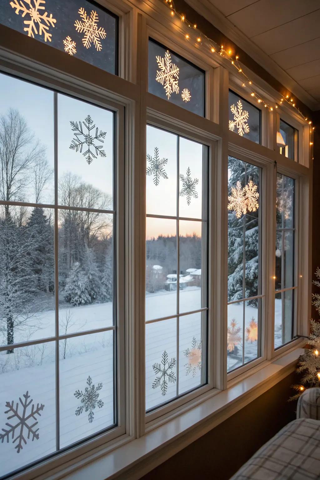 Snow crystal decals that transform your view into an arctic dream.