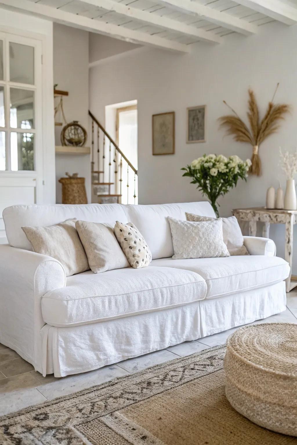 Soft textiles enhance comfort and luxury in a white area.