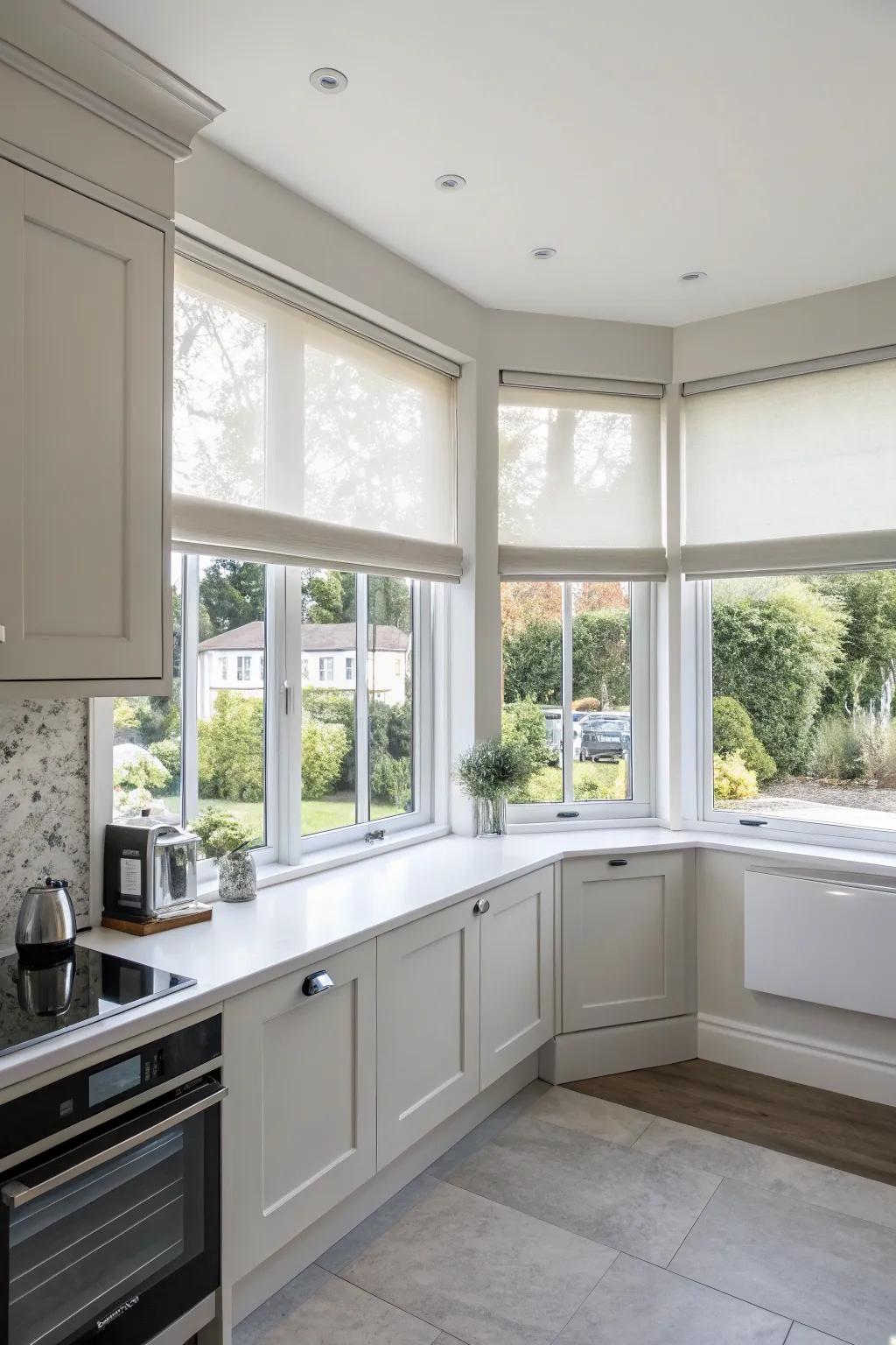 Understated window blinds deliver a streamlined and contemporary aesthetic.