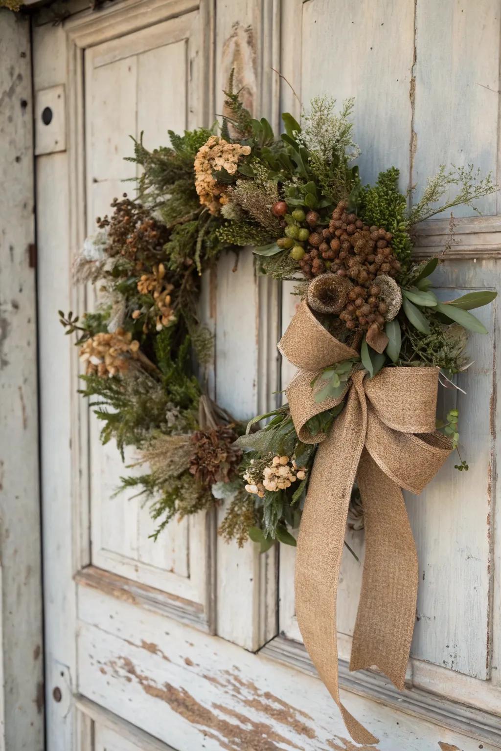 Hessian adds an old-fashioned flair to this charming wreath.