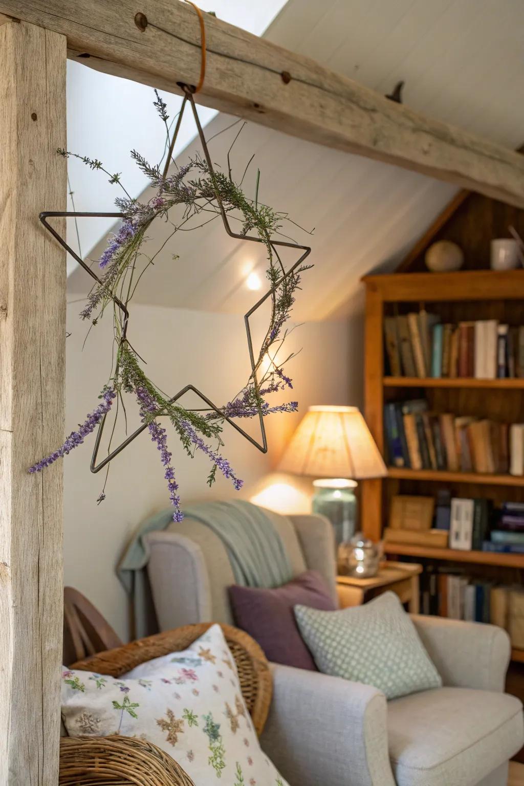 For a tranquil and peaceful atmosphere, use a lavender star garland.
