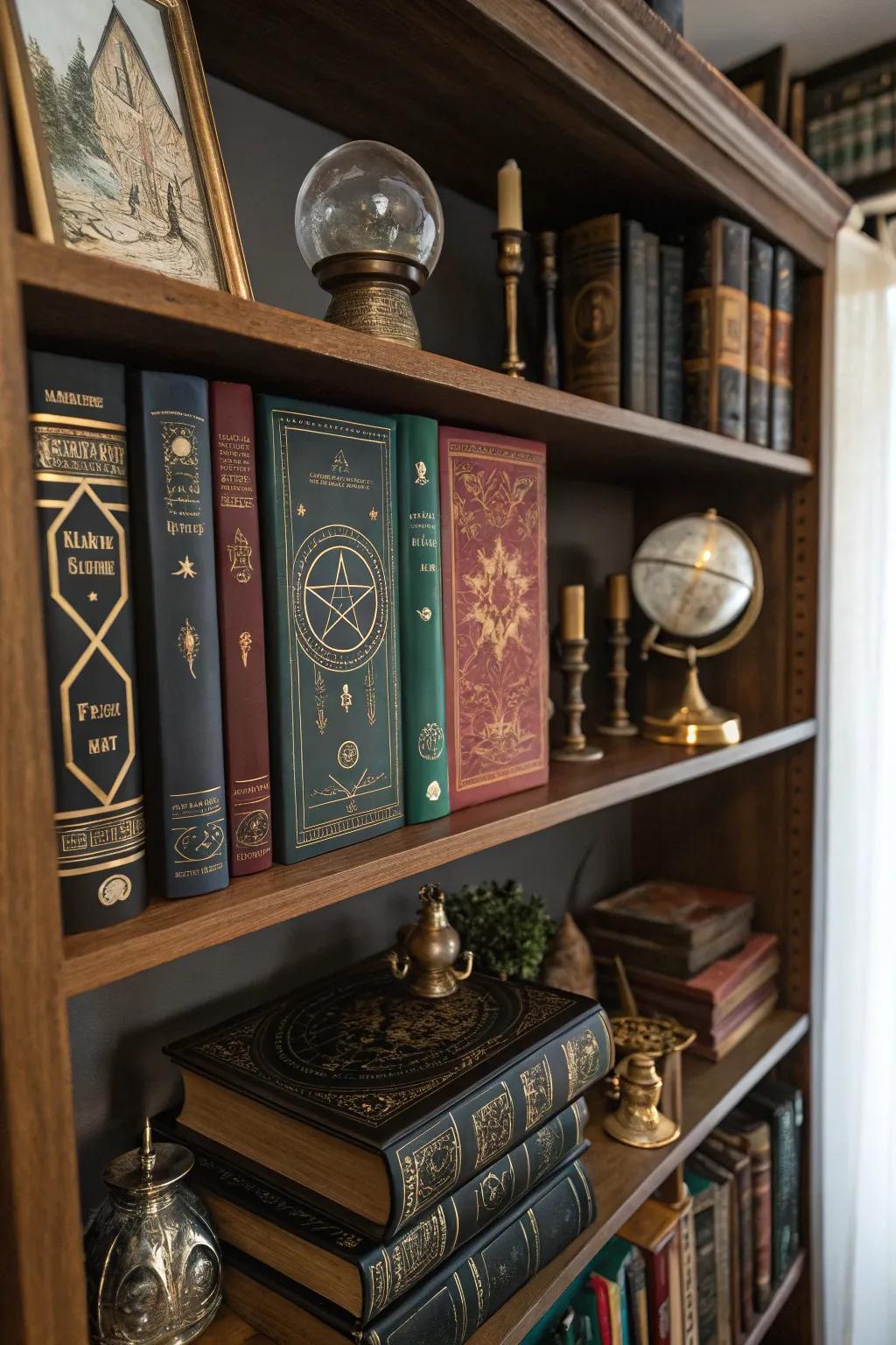 Literary works and curios append character and intrigue to your enchanted chamber.
