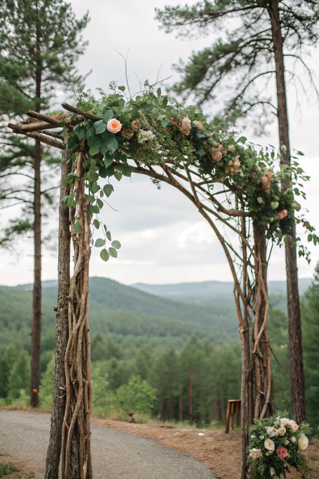 Branches and twigs append countryside charm to your matrimonial arch.