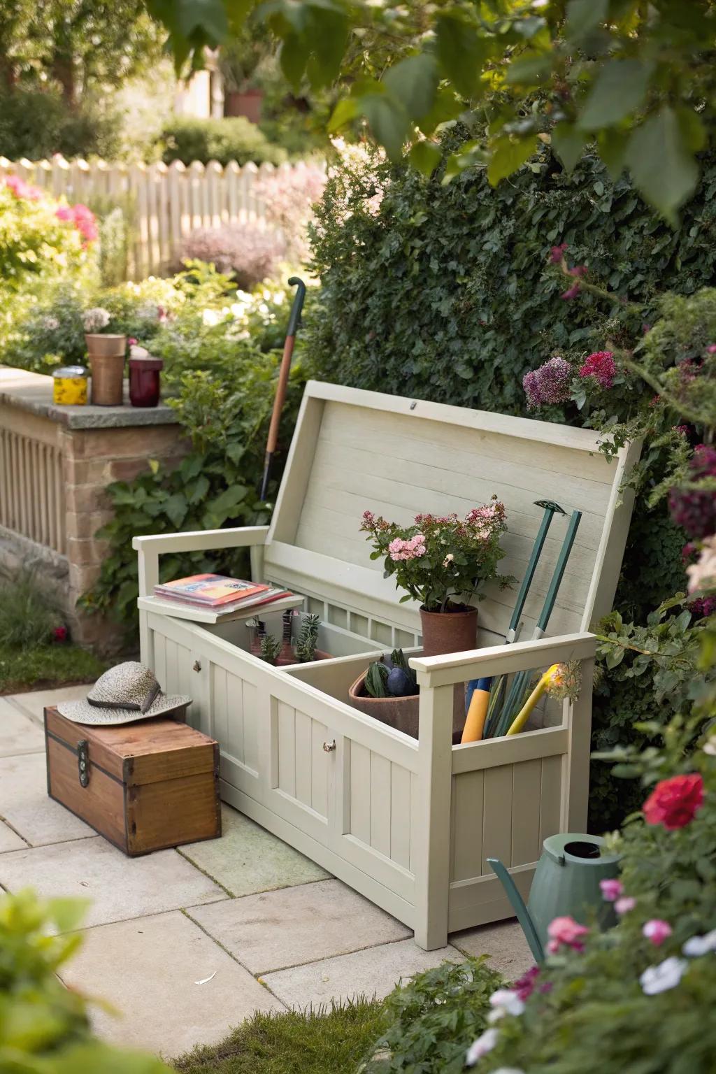 Seating that does two things: seating and hidden tool storage.