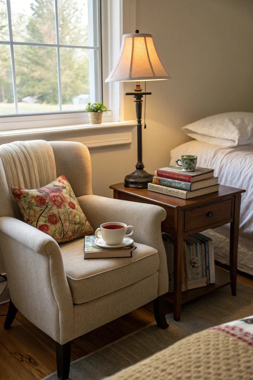 Your bedroom offers a tranquil getaway in a reading nook.