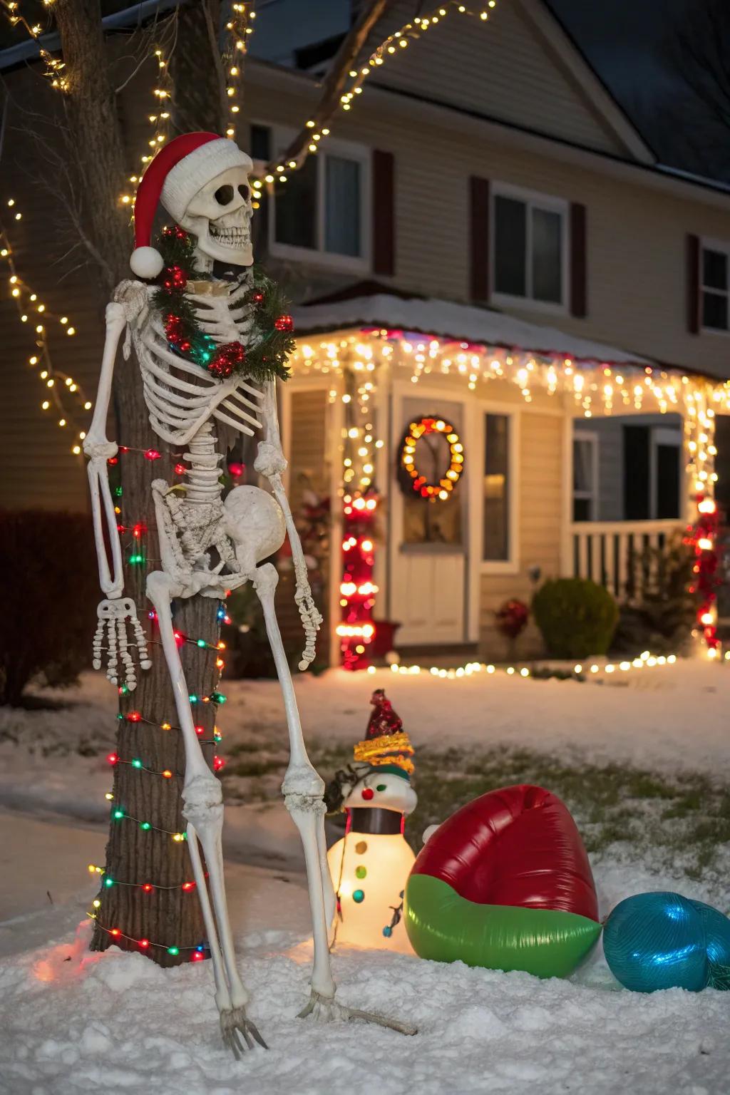 A flexible skeleton dressed for multiple festivities.
