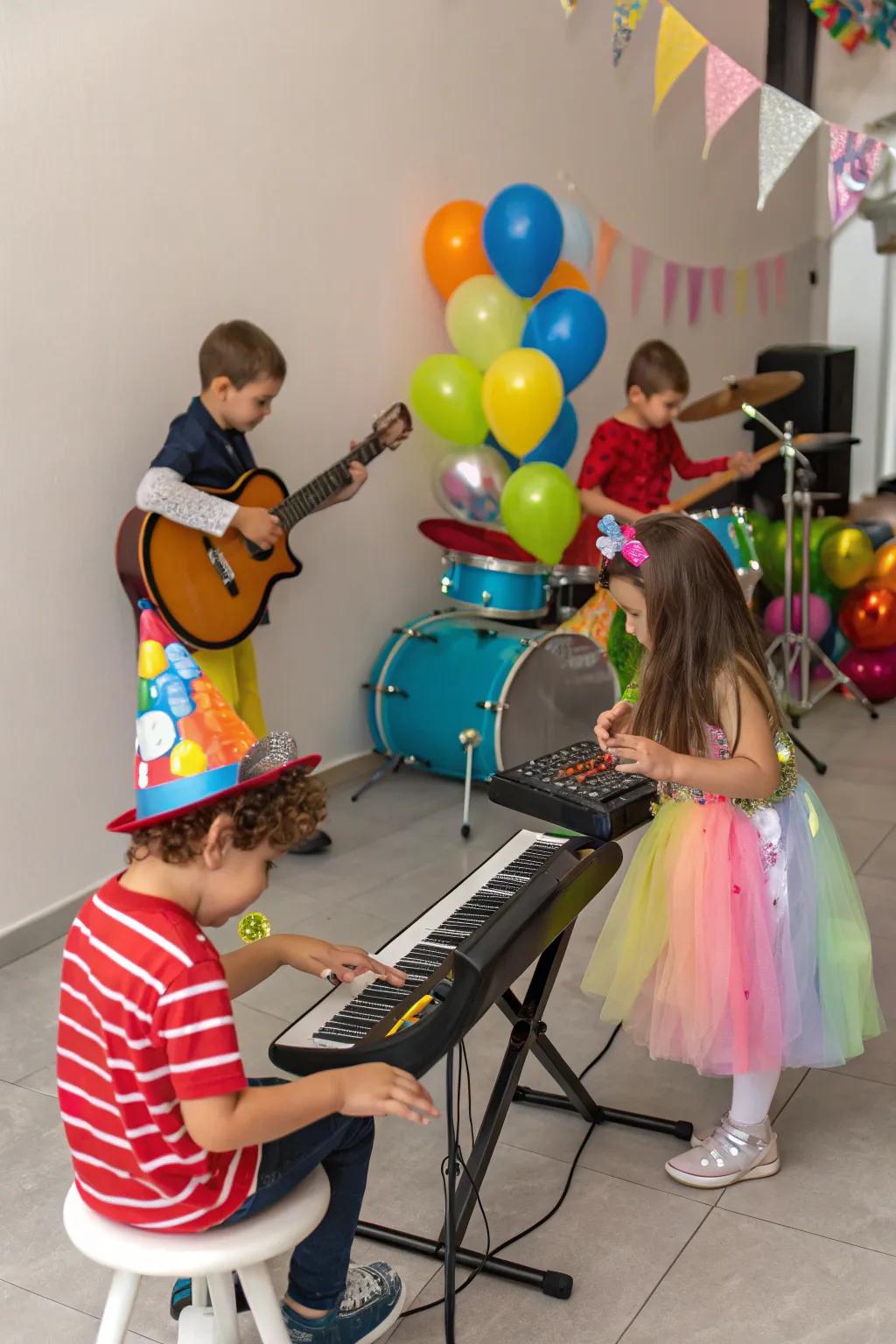Interactive melody assemblies convey elation and rhythm to a birthday commemoration.