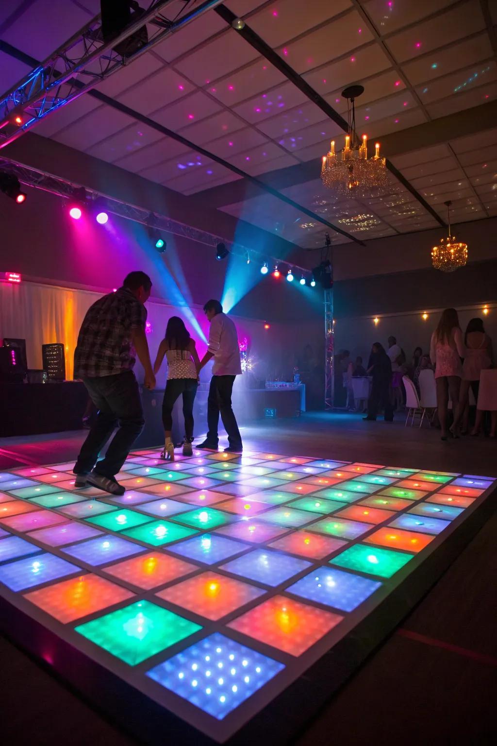 A radiant dance surface beckons attendees to dance all evening.