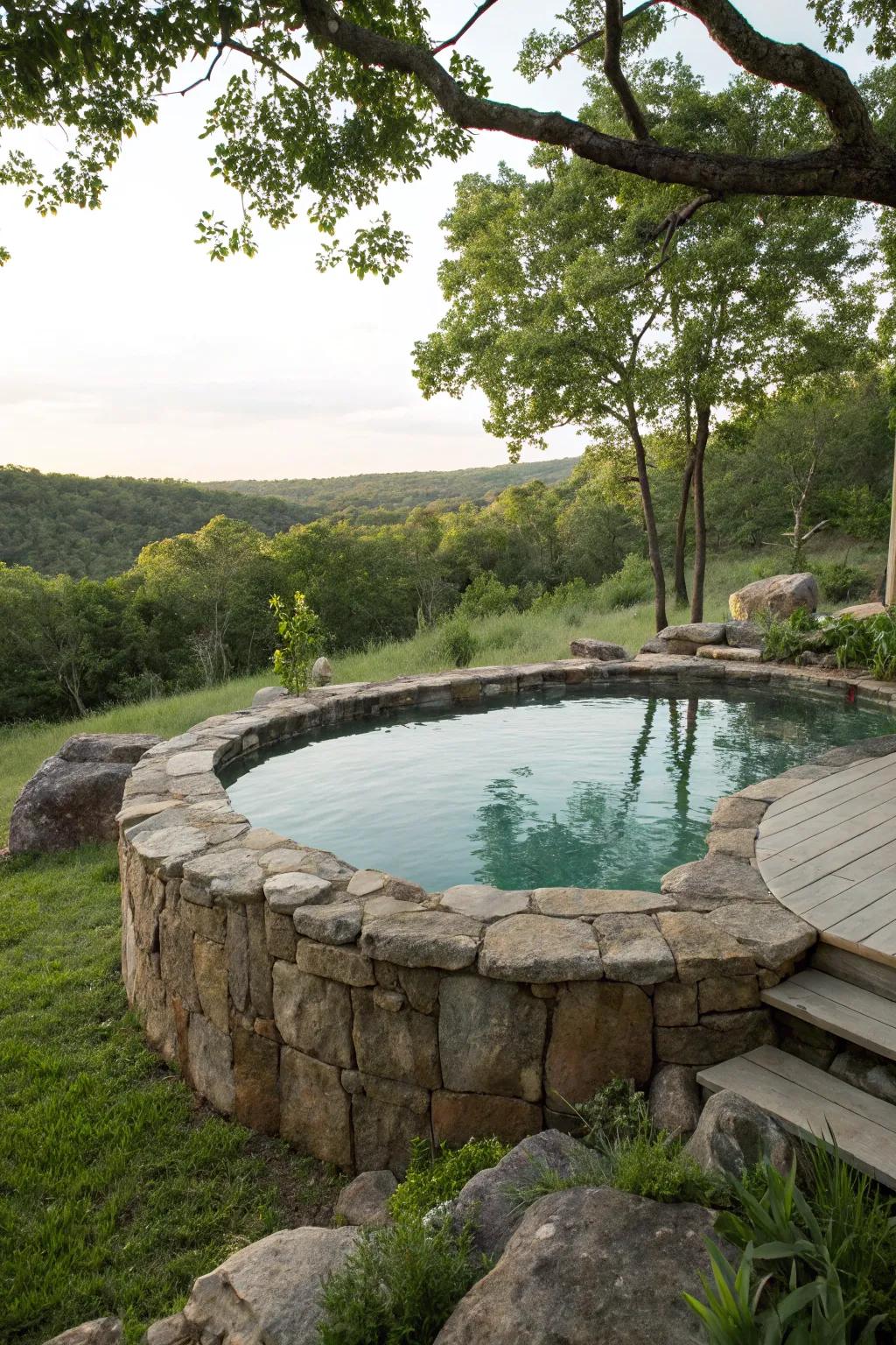 A stone edging introduces country-style charm to your pool area.