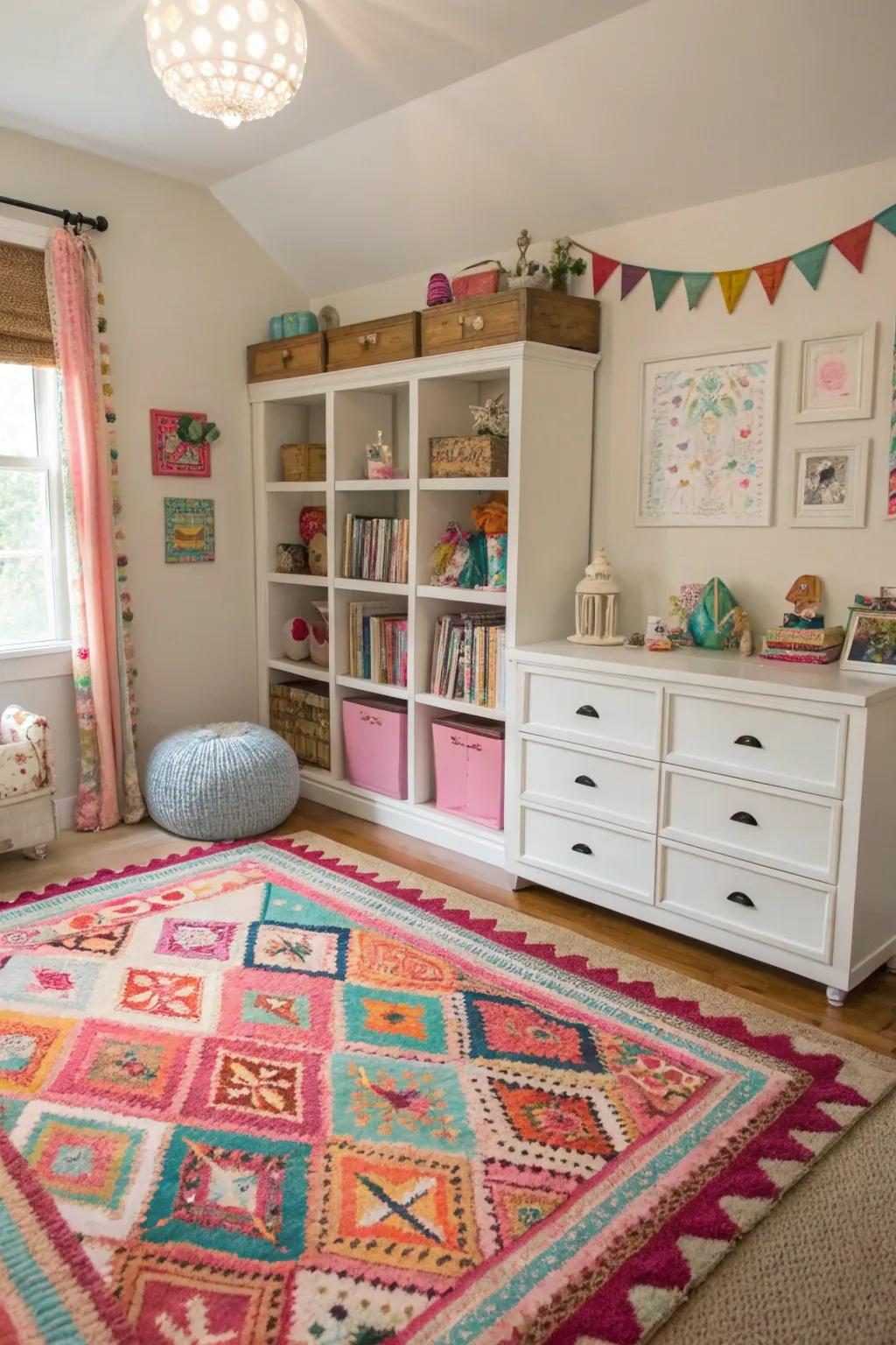 A statement floor covering defining the room with flair.